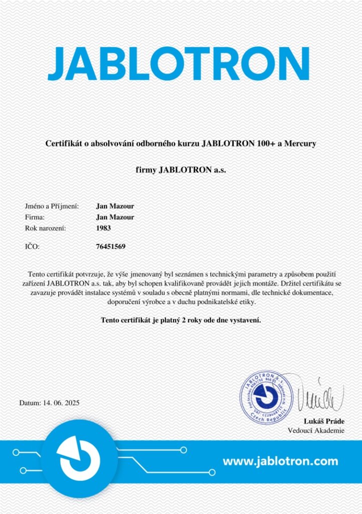 Jablotron certifikat